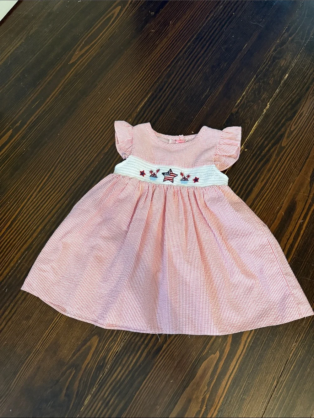 Good Lad Pink Seersucker Dress with Star Smocking